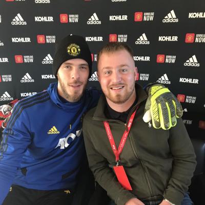 Zane Pilkington pictured with a Manchester United player